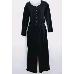 Aerie Black Wide Leg Jumpsuit Medium Pockets Long Sleeve Knit Loungewear Comfy